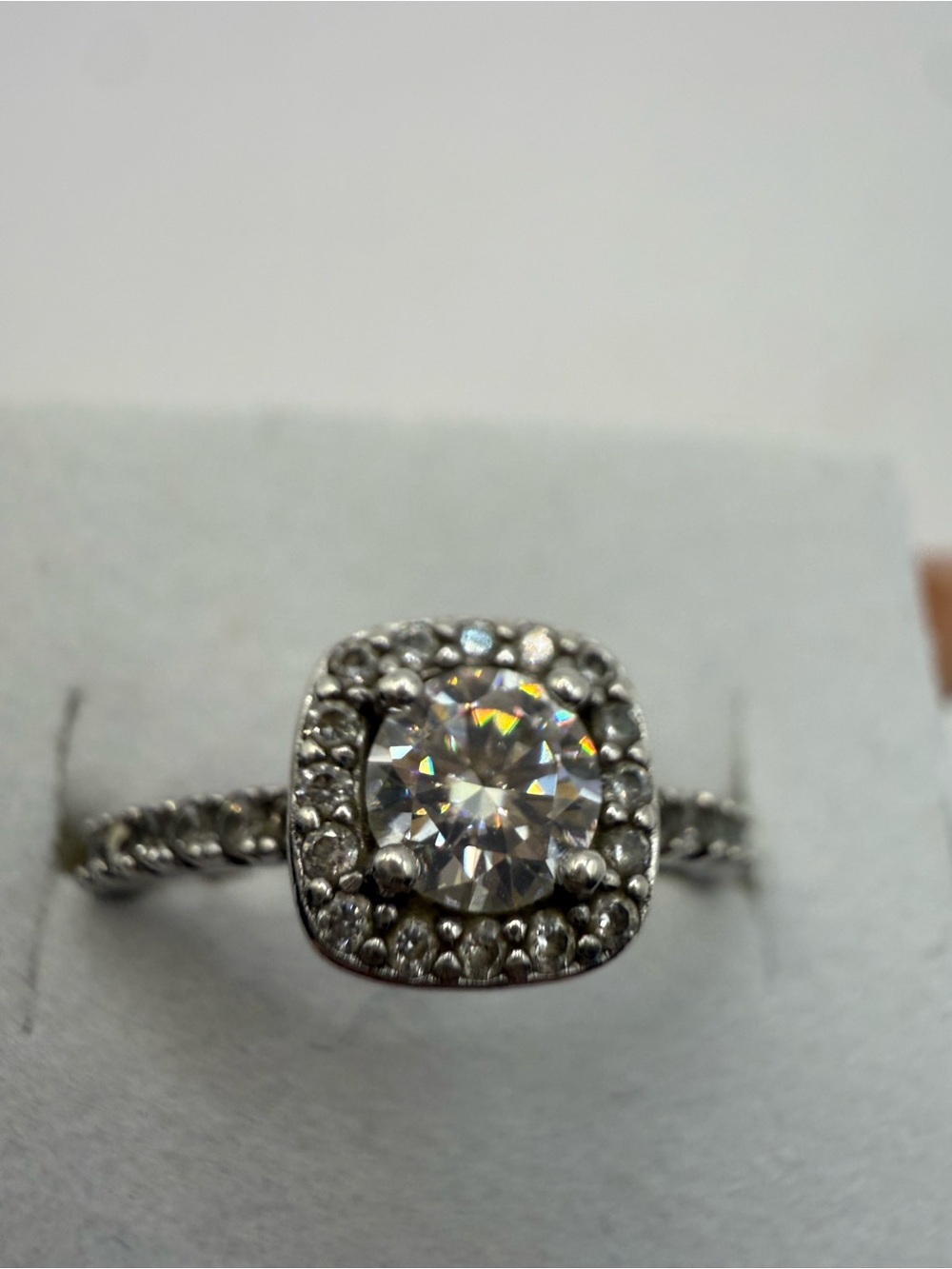 Classic Halo Solitaire Moissonite Solid Sterling Silver 925 Ring Size 8.25